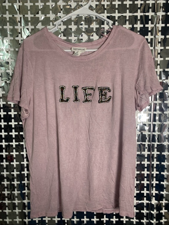 For The Republic Tops - For The Republic Dusty Rose 'LIFE' Embellished Short Sleeve Tee